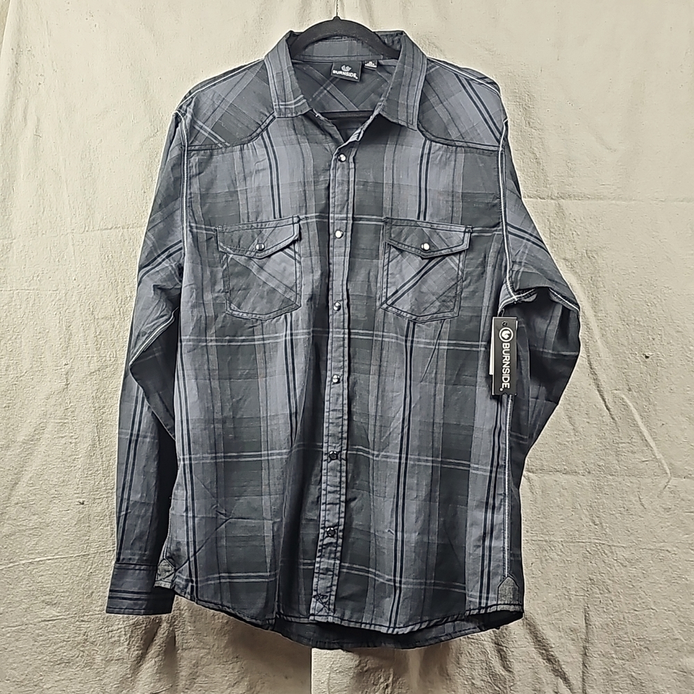 Burnside Mens Plaid Pearl Snap Long Sleeve Dressy Shirt - NWT
